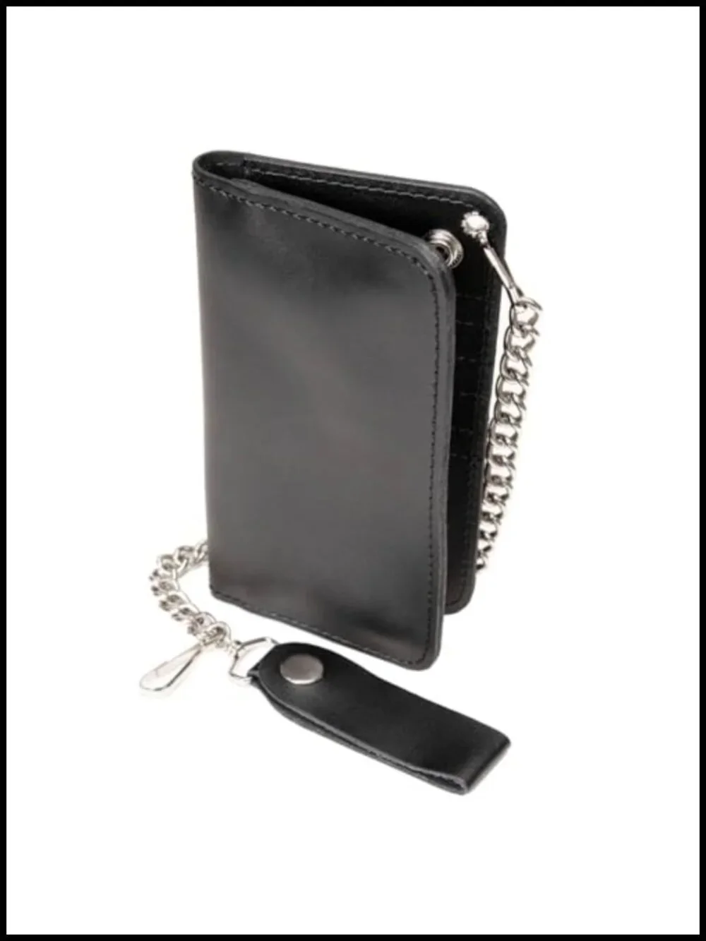 Full Grain Leather Bi-Fold Biker Wallet with Chain